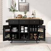 Bellemave® 53.1" Kitchen Cart with Rubber Wood Drop - Leaf Countertop ,Cabinet door internal storage racks,Storage Cabinet and 3 Drawers - Bellemave
